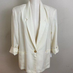 Vintage 80s Fall Linen Beige Oversized Jacket Blazer